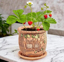 Ceramic Pot with Drainage Hole and Saucer, Plant Pots, Modern Decorative Planters for House Plants Indoor Flowers Plants, Cute Flower Pot - Gifts (Owls (1.6 L)) by CozyNest Decor