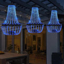 Hanging Solar Chandelier Outdoor, 30 Blue Lights Acrylic Clear Beaded Chandelier with S Hooks Modern Lantern for Garden Yard Patio Gazebo Decorations, 28”H by CozyNest Decor
