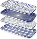 Selamica Ceramic Serving Platters, 14 Inch Serving Trays for Party Entertaining, Large Rectangular Serving Plates for Appetizer, Charcuterie, Dessert, Fruit, Set of 4, Vintage Blue by CozyNest Decor