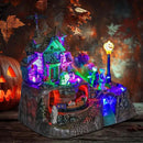 DREAM GARDEN Halloween Village Collection, Lighted Spooky Haunted House with Animated Train and Scary Sound Halloween Collectible Bulidings with Skull, Pumpkin, Ghost for Holiday Party Tabletop Decor by CozyNest Decor