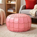 Stuffed Arch Design Moroccan Leather Pouf Ottoman, Handmade, Pre-Filled, 100% Genuine Leather, 14” Height x 22” Diameter – Boho Chic Footstool & Living Room Décor (Pink) by CozyNest Decor