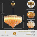 Modern Amber Glass Chandelier, 14" Round Crystal Dining Room Pendant Light Chandelier, Luxury Brass Hanging Fixture for Bedroom, Gold Kitchen Island Light, Dimmable Small Ceiling Lighting Chandeliers by CozyNest Decor