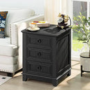 18" Farmhouse Night Stand with 3 Drawers, Wood End Table Dresser for Bedroom, Black Nightstand, Bed Side Table with Metal Handle, Bedside Cabinet for Bedroom Living Room, Closet by CozyNest Decor