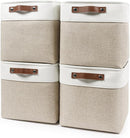Collapsible Fabric Storage Cubes 11x11 Cube Storage Bins, 4 Pack Closet Baskets Box with Handles for Organizing, Shelf, Toys, Clothes, Home, Office, Nursery (Beige&White) by TinyTreasures Baby Boutique