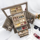 Jewelry Box for Women, Rustic Wooden Jewelry Boxes & Organizers with Mirror, 4 Layer Jewelry Organizer Box Display for Rings Earrings Necklaces Bracelets (Weathered Gray) by TinyTreasures Baby Boutique