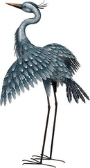 Regal Art & Gift Outdoor Garden Décor, Unique Bird Sculpture, Rustic Metal Bird Statues, Garden Ornaments, Bird Figurine for Lawn, Decorative Sculpture, Heron, Blue, Wings Down, 41"height by CozyNest Decor