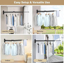 Bakala Clothes Drying Rack Foldable, Laundry Drying Rack Clothing Wall Mounted, Clothing Racks for Hanging Clothes, Heavy-duty Space Saving Hanger,Retractable,Expandable,Collapsible, 64" (Hooks,Black) by CozyNest Decor