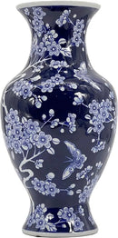 Galt International Dark Blue Floral Chinoiserie Ceramic Vase 14"- Hand Painted Antique Style Porcelain Butterfly & Flower Bottle Fishtail Porcelain Chinese Vase for Home Decor Centerpiece by GreenHaven Gardens