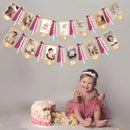 pinkblume 1st Birthday Burlap Photo Banner Garland Handmade Felt from Newborn to 12 Months with Gradient Dusty Pink Ribbon for Baby Girl First Birthday Monthly Milestones Party Decorations Supplies by TinyTreasures Baby Boutique