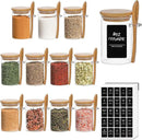 ComSaf 12 Pcs Glass Spice Jars and Spoons, 8oz Glass Containers with Bamboo Lids, Storage Containers with Airtight Lids with 275 Labels for Seasonings, Salt, Loose Leaf Tea Storage by CozyNest Decor