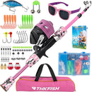 Kids Fishing Pole Set, Telescopic Fishing Rod Reel Combo Kids Starter Kit with Lures Tackle Box, Foldable Stool and Portable Bag for Boys Girls Younth by TinyTreasures Baby Boutique