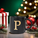 COLLECTIVE HOME - Monogram Ceramic Mugs, 15 oz Golden Initial Black Coffee Cups, Elegant Alphabet Tea Mugs, Elegant Personalized Mug with Gift Box, Unique Mug with Double Side Capital Lette (P) by CozyNest Decor
