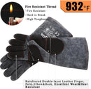 Fireplace Gloves Fire Heat Resistant: Dark-Grey 16IN 932℉ - Fireproof Leather for Fireplace Fire Pit Wood Stove Campfire Furnace BBQ Grill Oven Stick Mig Welding Welder Gear - Birthday Gift XL by GreenHaven Gardens