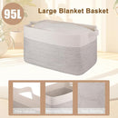 OIAHOMY 95L Blanket Basket, 24”x17”x14”, Large Woven Baskets for Storage, Nursery Cotton Rope Basket with Handle, Living Room, Nursery, Bedroom,Toy Baskets Organizer Bins, Black and White by TinyTreasures Baby Boutique