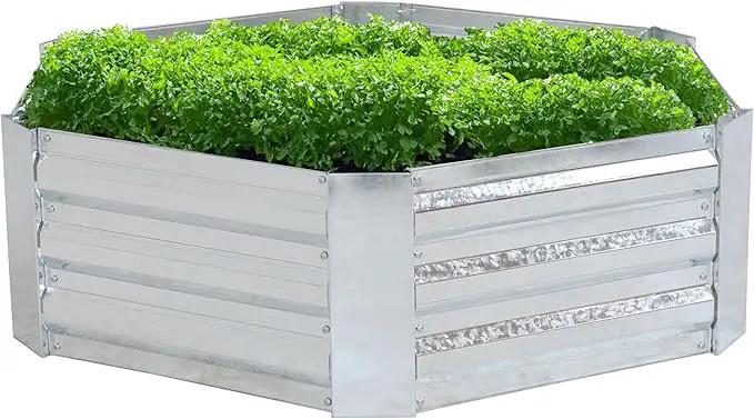 Sunnydaze 11.75" H Raised Metal Garden Bed - Galvanized Raised Garden Bed Outdoor for Vegetables and Flowers - Silver - Hexagon, photo 8 of 9