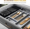 In-Drawer Knife Block - Bamboo Knife Drawer Organizer for Kitchen - Fits 5 Long + 6 Short Knives | Store Knives with Blades Pointing Down - Wooden Steak knife Holder without Knives (Black) by CozyNest Decor
