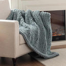 Chunky Knit Blanket Throw, 100% Hand Knit Throw Blanket Handmade Chenille Cable Knit Throw for Couch, Stylish Cozy Soft Rope Knot Crochet Blanket for Home Decor, Chambray Blue, 50x60 Inches by CozyNest Decor