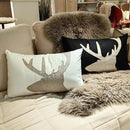 Lumbar Pillow Covers 12x20 Inches Deer Decorative Cotton Linen Deer Head Throw Lumbar Waist Embroidered Cushions Covers for Couch Sofa Bedroom White by CozyNest Decor