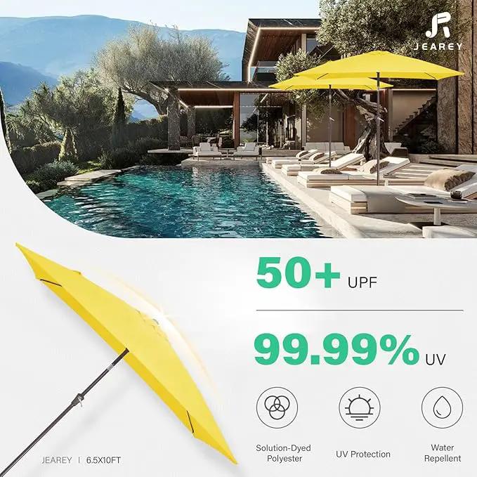 JEAREY 6.5x10 ft Rectangular Patio Umbrellas Outdoor Market Umbrella with Push Button Tilt and Crank, Rectangle Table Umbrella 6 Sturdy Ribs UV Protection for Pool Garden Backyard Deck, Yellow, photo 9 of 9