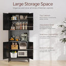75" Tall Kitchen Pantry Storage Cabinet, Metal Storage Cabinets with 4 Doors and Adjustable Shelves, Black Kitchen Hutch Cabinet with Microwave Stand, Large Cupboard for Dining Living Room by CozyNest Decor