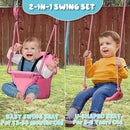 2-in-1 Toddler Swing Set with Metal Stand, Safety Belt & 4 Anchors - A-Frame Swing for Kids 6 Months+ (Pink, Indoor/Outdoor Backyard Playground) by TinyTreasures Baby Boutique