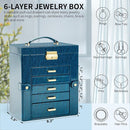 AKOZLIN 6-Tier Jewelry Box Lockable Leather Jewelry Storage Case with 5 Drawers for Women Girls Ring Necklace Earring Bracelet Holder Organizer with Mirror Blue by TinyTreasures Baby Boutique