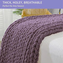 Bigacogo Chunky Knit Throw Blanket for Couch, 40x40 inches, 100% Hand Knitted with Thick Jumbo Chenille Yarn, Cozy Soft Large Rope Knot Cable Crochet Blankets for Sofa Bed Living Room, Winter Grape by CozyNest Decor