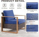 Wicker Outdoor Patio Chairs Set of 2, Rattan Patio Furniture Chairs with Sturdy Frame,All-Weather PE Wicker,Wide Armrest,Deep Seating and Thick Cushions for Deck Porch Garden(Brown/Blue) by CozyNest Decor