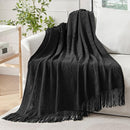 MIULEE Black Knitted Throw Blanket for Couch Textured Knit Blanket with Tassels Cozy Woven Boho Bed Blanket for Sofa Bed Chair Acrylic Wave Pattern 50"x60" by CozyNest Decor