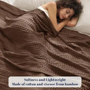 PHF Cooling Waffle Blanket Queen Size, Lightweight 60% Rayon Derived from Bamboo & 40% Cotton Breathable Blanket for Hot Sleepers, Soft and Luxury for Bed Couch and Sofa, 90"x90", Cocoa Brown by CozyNest Decor