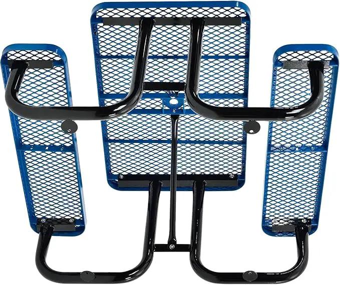 Global Industrial 4' Rectangular Expanded Metal Picnic Table, 48" L x 62" W,Blue, photo 10 of 10