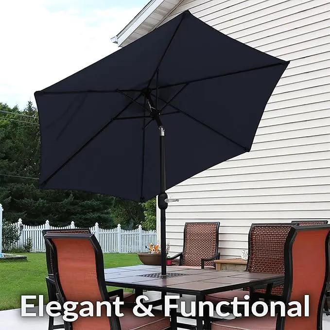 Sunnydaze Outdoor Patio Umbrella - Polyester Table Market Umbrella with Push-Button Tilt and Crank - 6 Sturdy Ribs - Blue - 7.5ft, photo 3 of 10