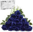 Blue Fake Roses Artificial Flowers - 16 Pcs Fake Artificial Roses Silk Flowers with Stems for Home Wedding Hotel Office Centerpiece Decor（Navy Blue） by CozyNest Decor