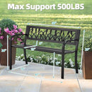 AVAWING Outdoor Bench, 2-Person Garden Benches for Outside, Metal Frame Patio Seating with Floral Pattern Backrest, Armrests for Lawn, Park, Porch, Entryway, Black by CozyNest Decor