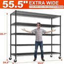 REIBII 85.7" H Storage Shelves 2998LBS Metal Shelving Unit with Wheels & Feet, 5 Tier Garage Shelving Heavy Duty Adjustable Wire Shelf for Pantry Kitchen Garage, 85.7" H X 55.5" W X 24.2" D, 2PCS by CozyNest Decor