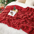 Cozy Bliss Faux Fur Throw Blanket for Couch, Cozy Warm Plush Striped Blanket for Sofa Bedroom Living Room,60 * 80 Inches Cardinal Red by CozyNest Decor