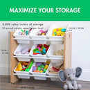 Humble Crew 9-Bin Toy Organizer – Journey Natural Wood with White Plastic Bins, 3-Tier Storage Solution for Kids' Playrooms and Nurseries by CozyNest Decor