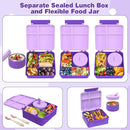 Bento Lunch Box with 8oz Soup Thermo, Kids Leakproof Lunch Food Containers with 4 Compartment, Kids Thermo Insulated Hot Food Jar for School, Trvael (Purple) by TinyTreasures Baby Boutique