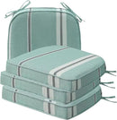 Round Corner Seat Cushions, 17" x 16" x 2", Set of 4, Indoor Outdoor Water Repellent Universal Chair Pads with Ties for Patio Furniture, Garden Deck Dining Chairs, Aqua Stripe by GreenHaven Gardens