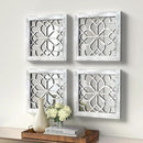 4pcs Farmhouse Wall Mirror with Carved Floral Design -Rustic Mirror Decor for Home, 12x12 inch(Grey) by CozyNest Decor