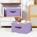 ANMINY 2PCS Storage Bins with Lid PU Leather Handles Storage Boxes PP Plastic Board Decorative Foldable Lidded Cotton Linen Fabric Home Cubes Baskets Closet Organizer Containers - Purple, Large Size by TinyTreasures Baby Boutique