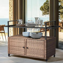 VINGLI Wicker Outdoor Bar Cart with Storage and Wheels, Outdoor Bar Table Serving Cart Rattan Bar Cart with Glass Top and Shelf for Pool, Party, Backyard, Porch (Brown) by CozyNest Decor
