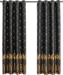 Grommets Blackout Long Window Curtains Black Gold-52W*108L 2PCS Drapes for Bedroom by CozyNest Decor