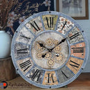 Unique Moving Gear Large Round Wall Clock 21inch-Battery Powered. Retro Industrial Steampunk Country Farmhouse Decor for Living Room Kitchen Bars cafes Offices(Blue/metal/21) by CozyNest Decor