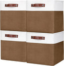 Collapsible Fabric Storage Cubes 11x11 Cube Storage Bins, 4 Pack Closet Baskets Box with Handles for Organizing, Shelf, Toys, Clothes, Home, Office, Nursery (Brown&White) by TinyTreasures Baby Boutique