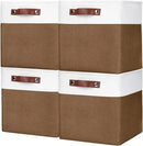 Collapsible Fabric Storage Cubes 11x11 Cube Storage Bins, 4 Pack Closet Baskets Box with Handles for Organizing, Shelf, Toys, Clothes, Home, Office, Nursery (Brown&White) by CozyNest Decor