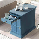 Traditional Wood End Table with Charging Station, Modern Vintage Sofa Chair Side Table Nightstand with Storage & Drawer for Living Room Bedroom, No Assembly, Antique Navy by CozyNest Decor