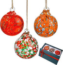 Set of 3 Blown Glass Christmas Ornament Balls for Christmas Tree Decor Glass Gazing Balls for Garden Patio Decor Glass Hanging Xmas Ornament Balls Gifted Box by GreenHaven Gardens