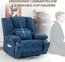 Oversized Power Recliner Chair 350lb with Hidable Cup Holders, Extra Wide Large Big Electric Recliner Chair with Lumbar Support Pillow Nursery Chair Living Room (Power, BLUE-6001) by CozyNest Decor