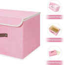 ANMINY Storage Bin with Lid Storage Boxes with PU Leather Handles PP Plastic Board Decorative Foldable Lidded Cotton Linen Fabric Home Cubes Baskets Closet Organizer Container - Pink, Large Size by TinyTreasures Baby Boutique
